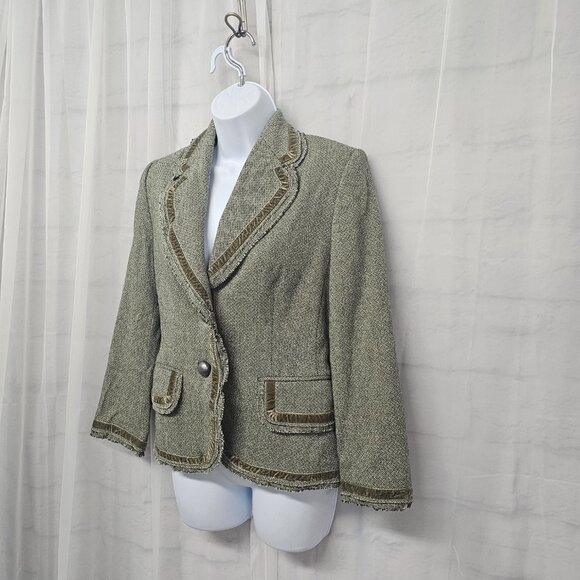 Vintage Banana Republic Blazer Y2K Green Twee Velvet Office Wool 4 - Picture 5 of 11